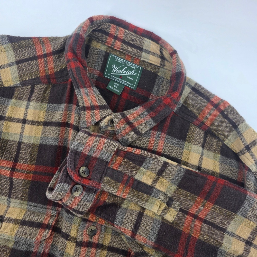 Woolrich Plaid Button-Down Shirt in Red, Brown, Yellow